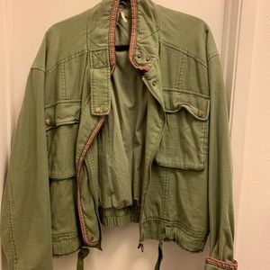 Free People Flight Line Olive Bomber Jacket